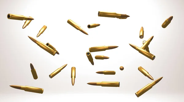 Rendering Close Military Bullets Falling Air White Shadow Background Telifsiz Stok Imajlar