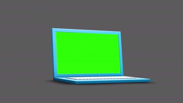 Close Camera Side Shot Computer Laptop Green Screen Display Empty — Stok video