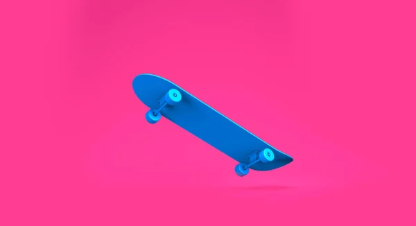 Rendering Blå Skateboard Hoppa Luften Sidovy Skott Extreme Sportutrustning Mock — Stockfoto