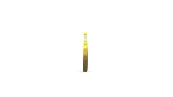 光沢のある反射で回転する黄金のコインを閉じる 3Dレンダリングループアニメーション ビジネスサインとシンボルコンセプト 白い背景に隔離された — ストック動画