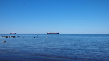 İki gemi Baltık Denizi kıyısında demirledi, Finlandiya Körfezi, Estonya kıyısı