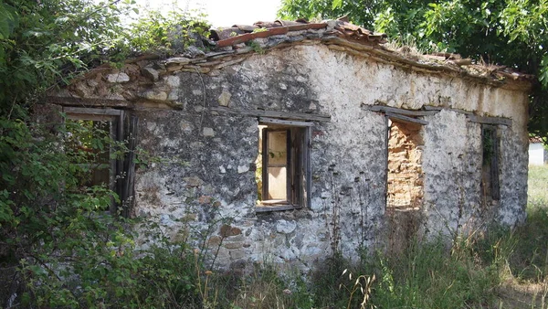 Zeď Zničeného Domu Řecko Halkidiki Vesnice Planá — Stock fotografie