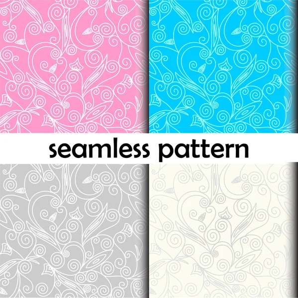 Four seamless textures with drawing curls. Stock Vector