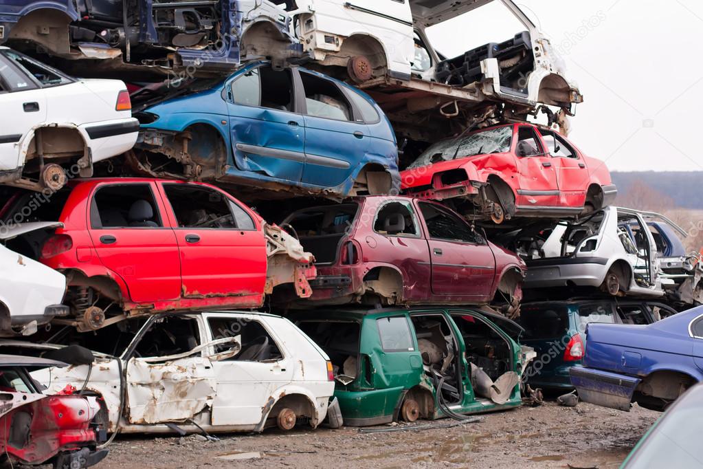 Cars in junkyard