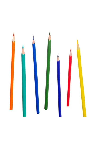 Kleurrijke potloden. Geïsoleerd op wit. Regenboog kleuren. — Stockfoto
