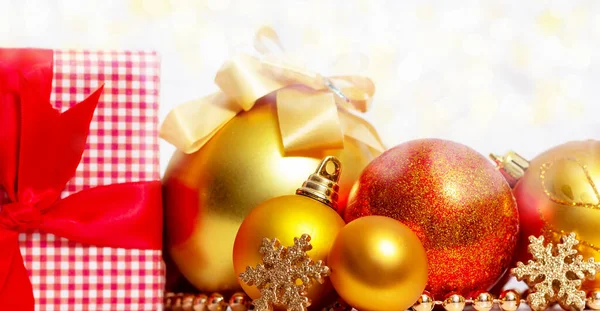 Christmas festive Decoration composition. Assorted golden balls.