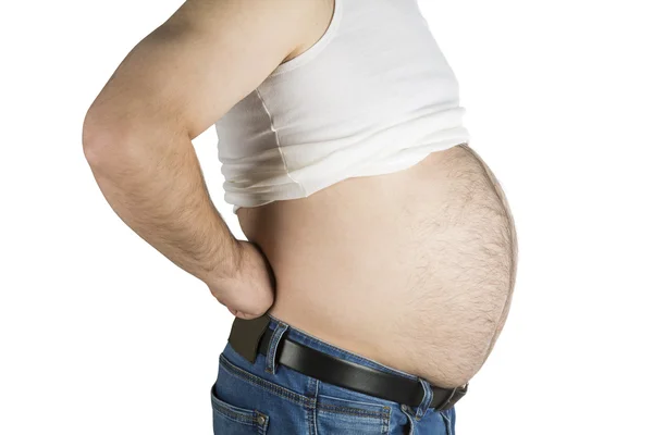 Barriga grande gordura no fundo branco — Fotografia de Stock