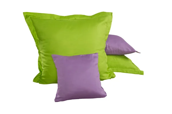 Stapel van groen en violet hoofdkussens — Stok fotoğraf