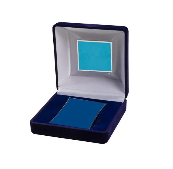 Caixa azul aberta para prêmios — Fotografia de Stock
