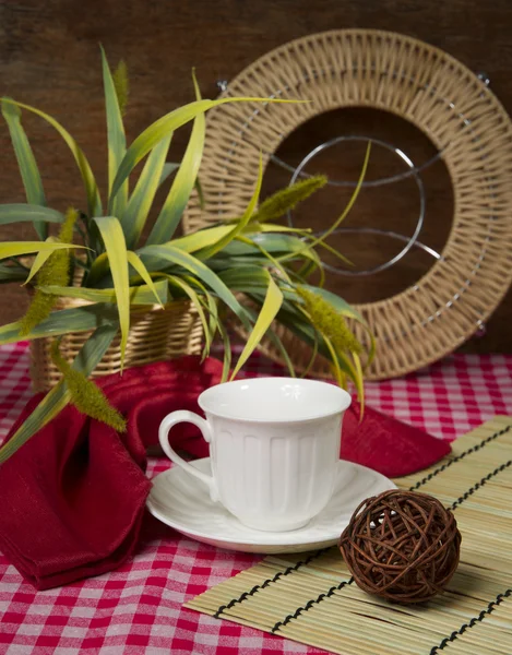 Tasse und Hausblume — Stockfoto