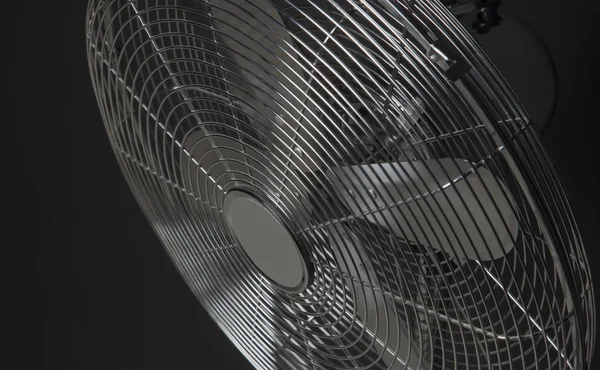 Primo piano ventilatore in metallo su sfondo nero — Foto Stock