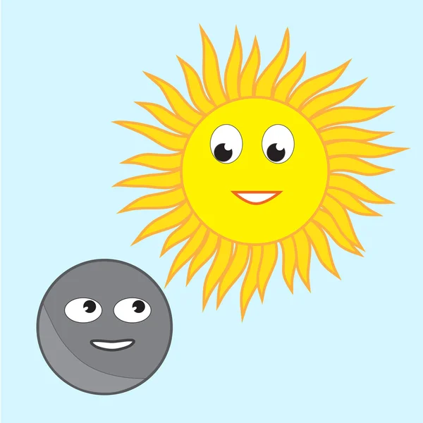 Première phase de l'éclipse solaire - approximation de la Lune au Soleil — Image vectorielle