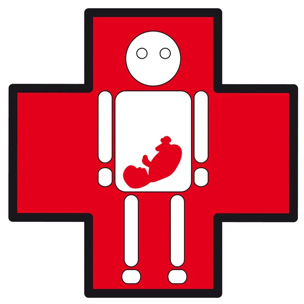 Sílhueta branca humana ícone médico da gravidez na cruz — Vetor de Stock