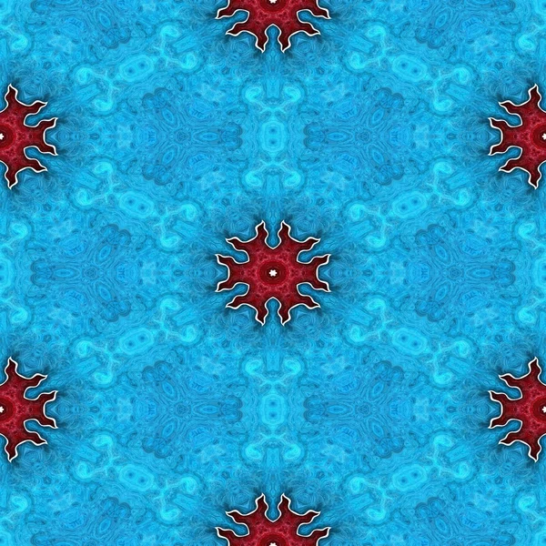 Abstract seamless frozen blue glass texture or background with red snowflakes for Christmas decor — ストック写真