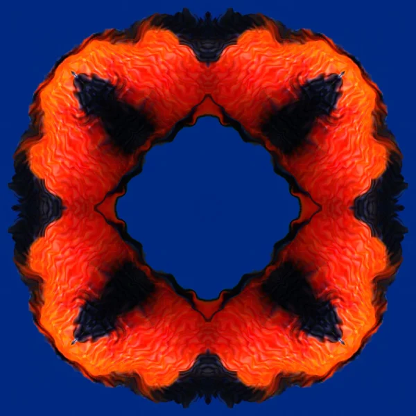 Oranje, rode vlam in het patroon van de frame geïsoleerd op de blauwe achtergrond — Stockfoto