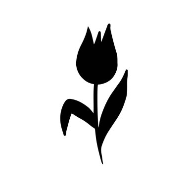 İzole edilmiş basit el çizilmiş siyah çiçek elemanları. Vektör çizimi. Yazdır.