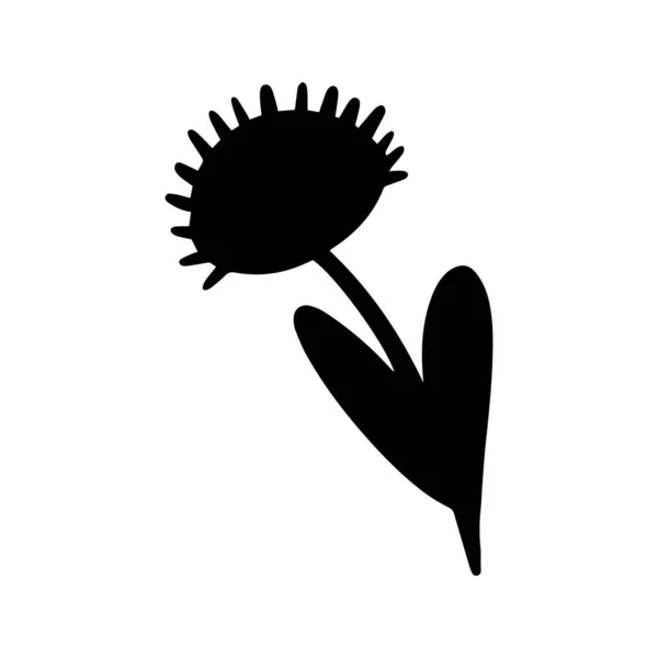 Vereinzelte Einfache Von Hand Gezeichnete Elemente Schwarzer Blumen Vektorillustration Drucken — Stockvektor
