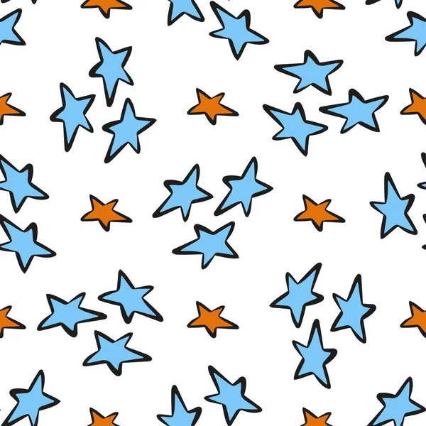 Patrón de estrellas de color en técnica de garabato para el diseño. — Vector de stock