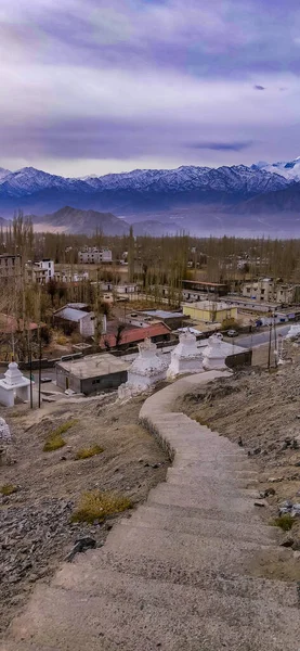 Προβολή Τοπίου Και Cityscape Του Leh Ladakh Village Himalaya Οροσειρά — Φωτογραφία Αρχείου