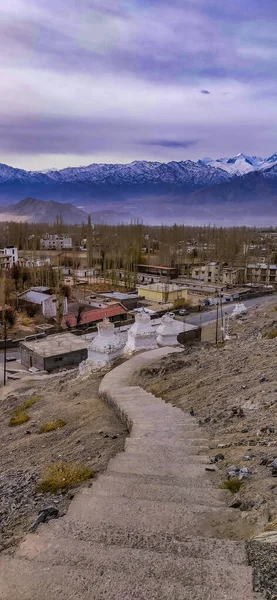 Προβολή Τοπίου Και Cityscape Του Leh Ladakh Village Himalaya Οροσειρά — Φωτογραφία Αρχείου