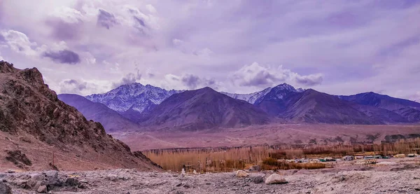 Kilátás Táj Városkép Leh Ladakh Village Himalája Hegyvonulat Szempontból Leh — Stock Fotó