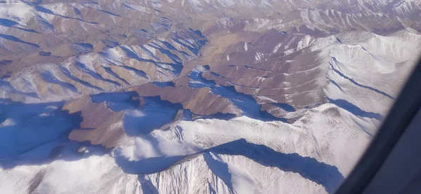 Paisagem Aérea Dos Alpes Norte Índia Durante Temporada Inverno Com — Fotografia de Stock