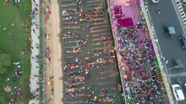 Satluj Nehri ve Dugri Nahar 'daki Chhas Puja' nın hava görüntüsü.