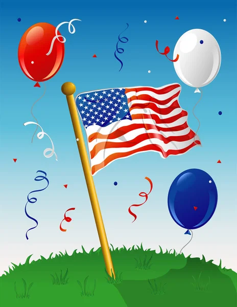 Illustrazione Una Bandiera Americana Prato Con Uno Sfondo Festivo — Vettoriale Stock
