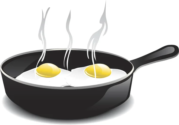 Ilustração Uma Frigideira Quente Com Dois Ovos Fritos —  Vetores de Stock