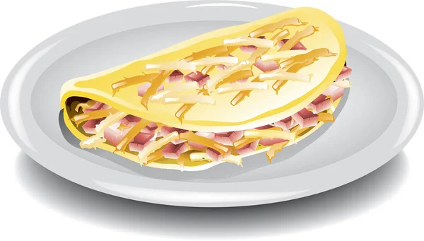 Illustration Une Omelette Jambon Fromage Sur Une Assiette — Image vectorielle