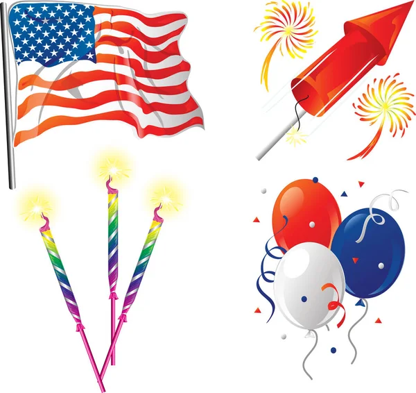 Illustrations Four Icons Fourth July — Stock Vector