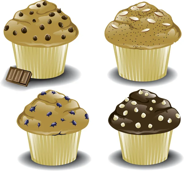 Ilustração Vetorial Muffins Pequeno Almoço Variados — Vetor de Stock