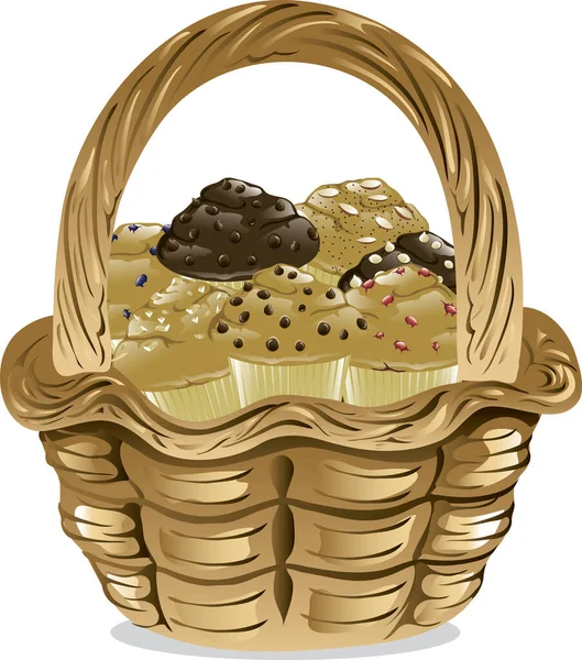 Ilustrace Koše Obsahujícího Různé Snídaňové Muffiny — Stockový vektor