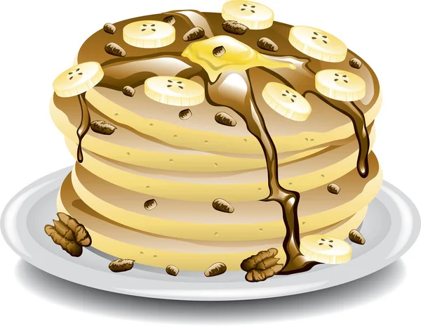 生クリームとバナナのパンケーキのスタックのイラスト — ストックベクタ