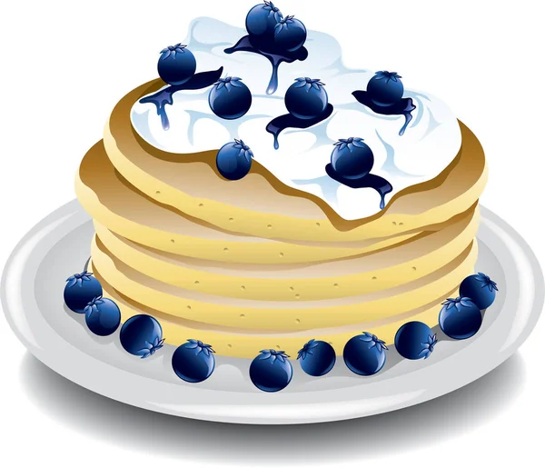 Illustration Une Pile Crêpes Crème Fouettée Aux Bleuets — Image vectorielle
