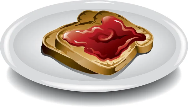 Illustratie Van Twee Plakjes Toast Met Aardbeiengelei — Stockvector