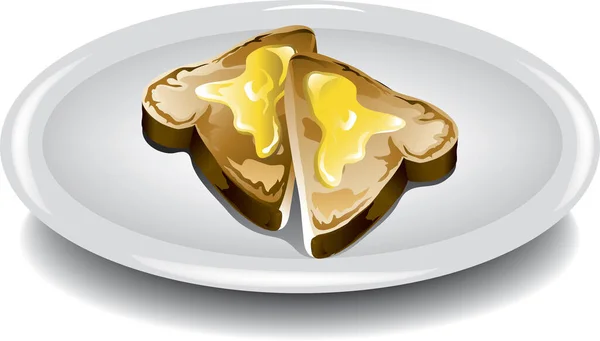 皿の上にスライスしたバタートーストのイラスト — ストックベクタ