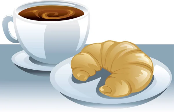 Ilustração Uma Xícara Café Uma Chapa Com Croissant — Vetor de Stock