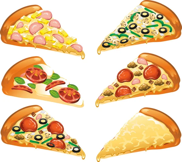 Illustration Different Pizza Slices — Stock Vector