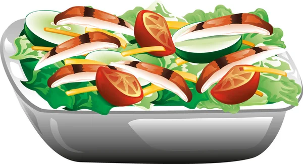 Illustration Une Salade Poulet Grillé — Image vectorielle