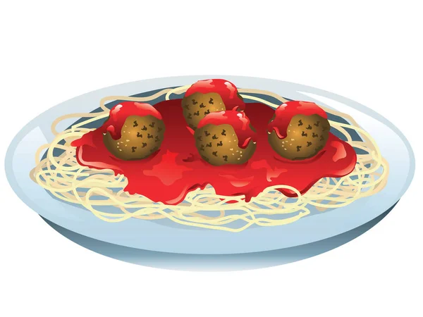 Illustration Une Assiette Spaghettis Boulettes Viande — Image vectorielle