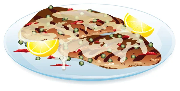 Illustration Piccata Poulet Avec Poulet Citrons Câpres Sauce — Image vectorielle