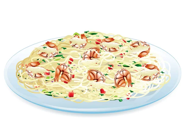 Illustration Räkscampi Med Spaghetti Och Räkor — Stock vektor