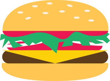 Düz beyaz arkaplanda düz bir hamburger simgesi