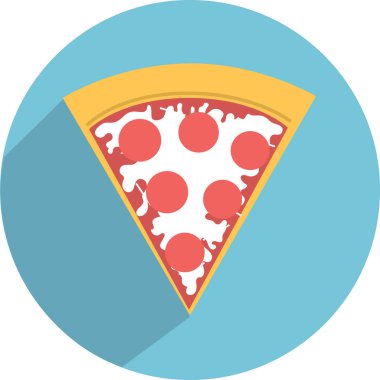 Beyaz arkaplanı olan bir çemberdeki pizza diliminin düz görüntüsü