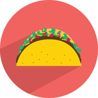 Düz beyaz arkaplanı olan bir çemberdeki taco 'nun düz görüntüsü