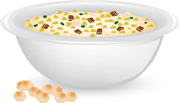 Illustration Bowl Creamy Corn Chowder Soup Crackers — Stock Vector