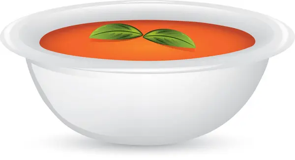 Ilustración Tazón Sopa Tomate Albahaca — Vector de stock