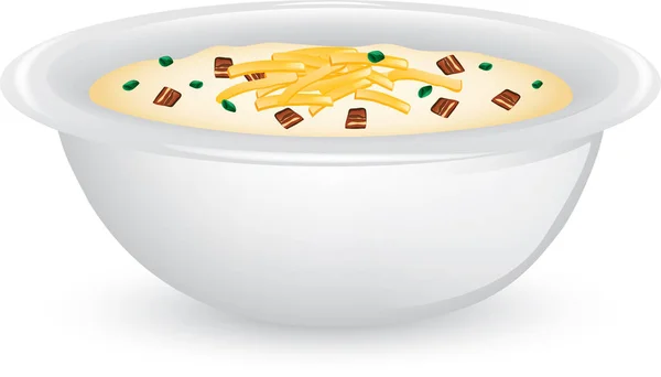 Иллюстрация Миски Картофельного Супа Сыром Беконом — стоковый вектор