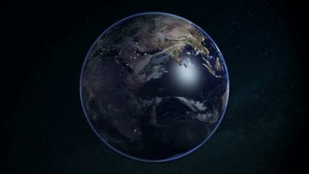 Планета Земля в космосе на фоне галактики — стоковое видео